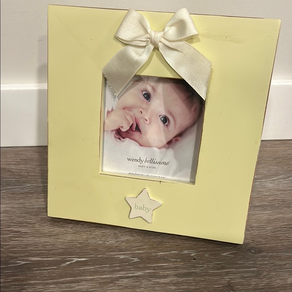 Yellow Baby Picture Frame with Bow